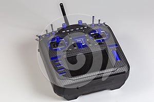 Radio remote control with screen display on a gray background