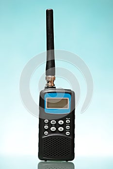 Radio scanner over blue background