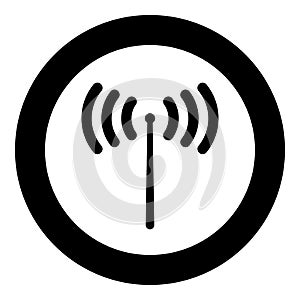 Radio signal icon black color in circle