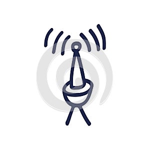 Radio signals waves and light rays, radar, wifi, antenna and satellite signal symbols hand drawn doodle style vector. Line,