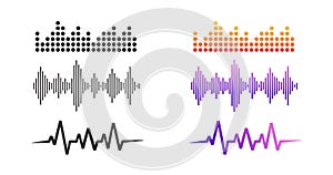 Radio sound wave icon vector set or voice music audio rhythm line, recording soundwave rhythm or track waveform signal clipart