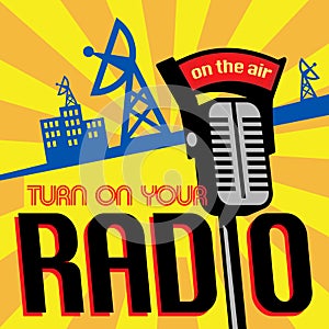 Radio station tower broadcast poster