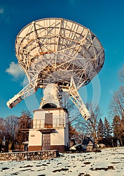 Radio telescope in astronomical observatory