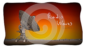 Radio telescope dishes antenna. Vector sketch draw