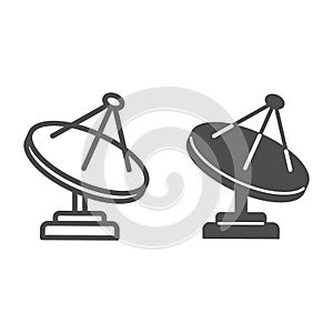 Radio telescope line and solid icon, space concept, satellite dish sign on white background, Satellite antenna icon in