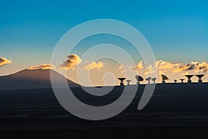 Radio telescopes antennas in the high Andean plateau of the Atacama Desert photo