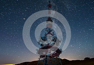 Radio and television mast against the background of the night sky