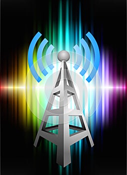 Radio Tower on Abstract Spectrum Background