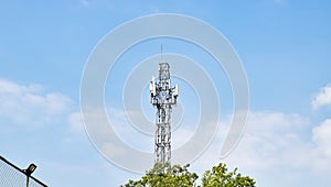 Radio tower with blue sky