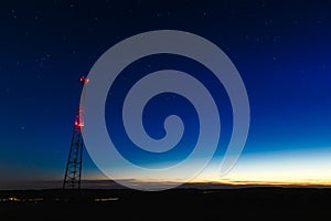 Radio tower at night