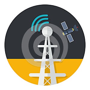 Radio tower broadcast with satellite vector icon