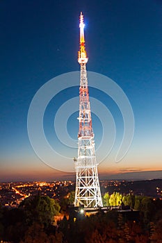 Radio tower at night