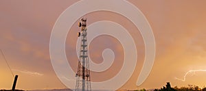 Radio tower in Queensland during a lightning storm.