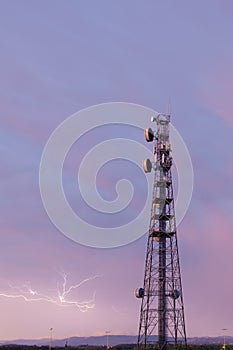 Radio tower in Queensland during a lightning storm.