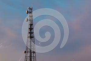 Radio tower in Queensland during a lightning storm. photo