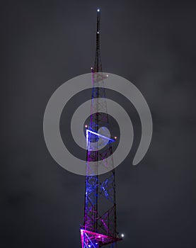 Radio tower, night, purple lights