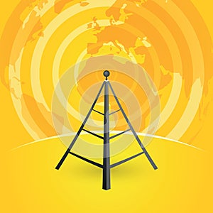 Radio tower transmitter and world map