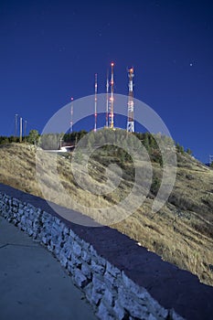 Radio towers at night