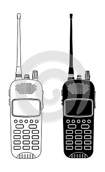 Radio transceivers. Black and white outline devices photo