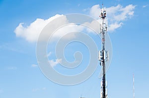 Radio transmitters,Cell phone antenna and communication towers with blue sky