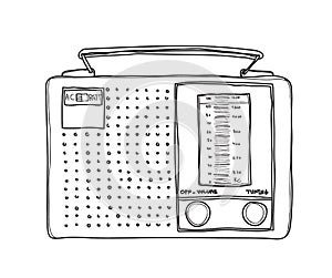 Radio vintage transistor Working hand drawn vector line art illustration