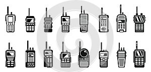 Radio walkie talkie icons set, simple style