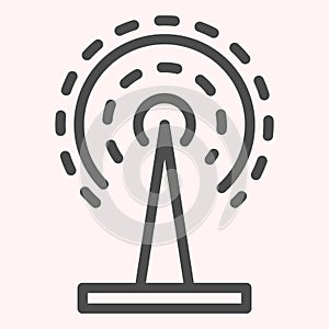 Radio wave line icon. Connection broadcast antenna. Astronomy vector design concept, outline style pictogram on white