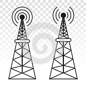 Radio waves tower / mast radio for broadcast transmission with line art vector icon for apps and websites