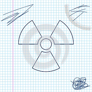 Radioactive line sketch icon isolated on white background. Radioactive toxic symbol. Radiation Hazard sign. Vector