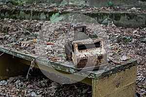 A radioactive old toy in an abandoned kindergarten in the city of pripyat