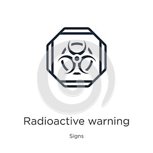 Radioactive warning icon. Thin linear radioactive warning outline icon isolated on white background from signs collection. Line