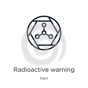 Radioactive warning icon. Thin linear radioactive warning outline icon isolated on white background from signs collection. Line