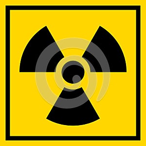 Radioactive warning yellow circle sign. Radioactivity warning vector symbol photo