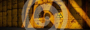 Radioactive waste in barrels, background banner