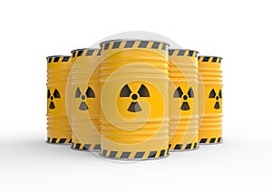 Radioactive yellow barrels isolated on white background