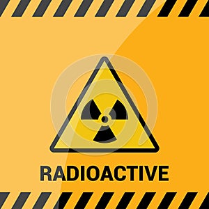 Radioactive zone, vector sign or symbol. Warning radioactive zone in triangle icon isolated on yellow background with stripes. Rad photo