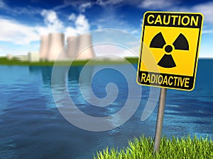 Radioactivity Sign And Nuclear Power Plant