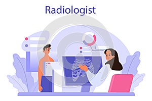 Radiologist concept. Doctor examing X-ray image of human body