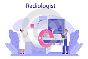 Radiologist concept. Doctor examing X-ray image of human body