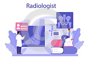 Radiologist concept. Doctor examing X-ray image of human body