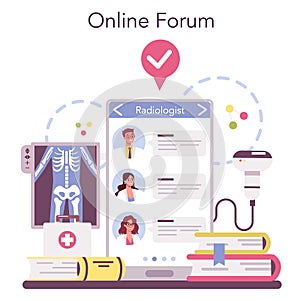 Radiologist online service or platform. Doctor examing X-ray