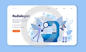 Radiologist web banner or landing page. Doctor examing X-ray