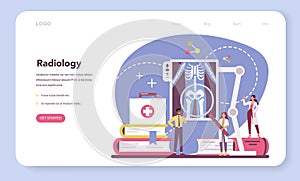 Radiologist web banner or landing page. Doctor examing X-ray