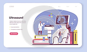 Radiologist web banner or landing page. Doctor examing X-ray