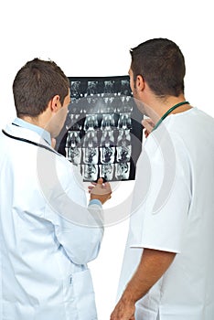 Radiologists men examine MRI photo