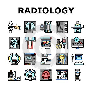 Radiology Equipment Collection Icons Set Vector Illustration