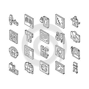 Radiology Equipment Collection isometric icons set vector Illustration