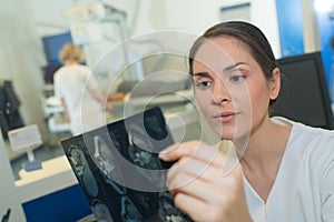 radiology staff checking patients examination result