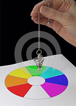 Radionics practitioner with Color Dowsing chart