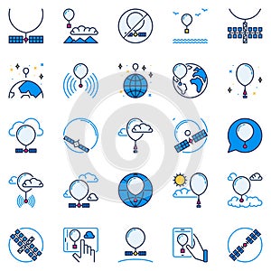 Radiosonde colored icons set. Spy and Weather Balloon vector signs